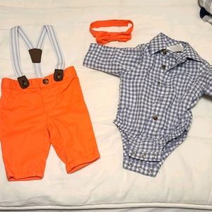 Baby boy plaid shirt and suspenders